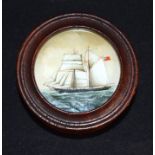 A Lovely wooden Trinket Box with glass reverse painted sailing ship image