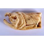 A RARE 19TH CENTURY JAPANESE KYOTO SCHOOL CARVED IVORY NETSUKE in the form of a dried salmon. 5.5 c