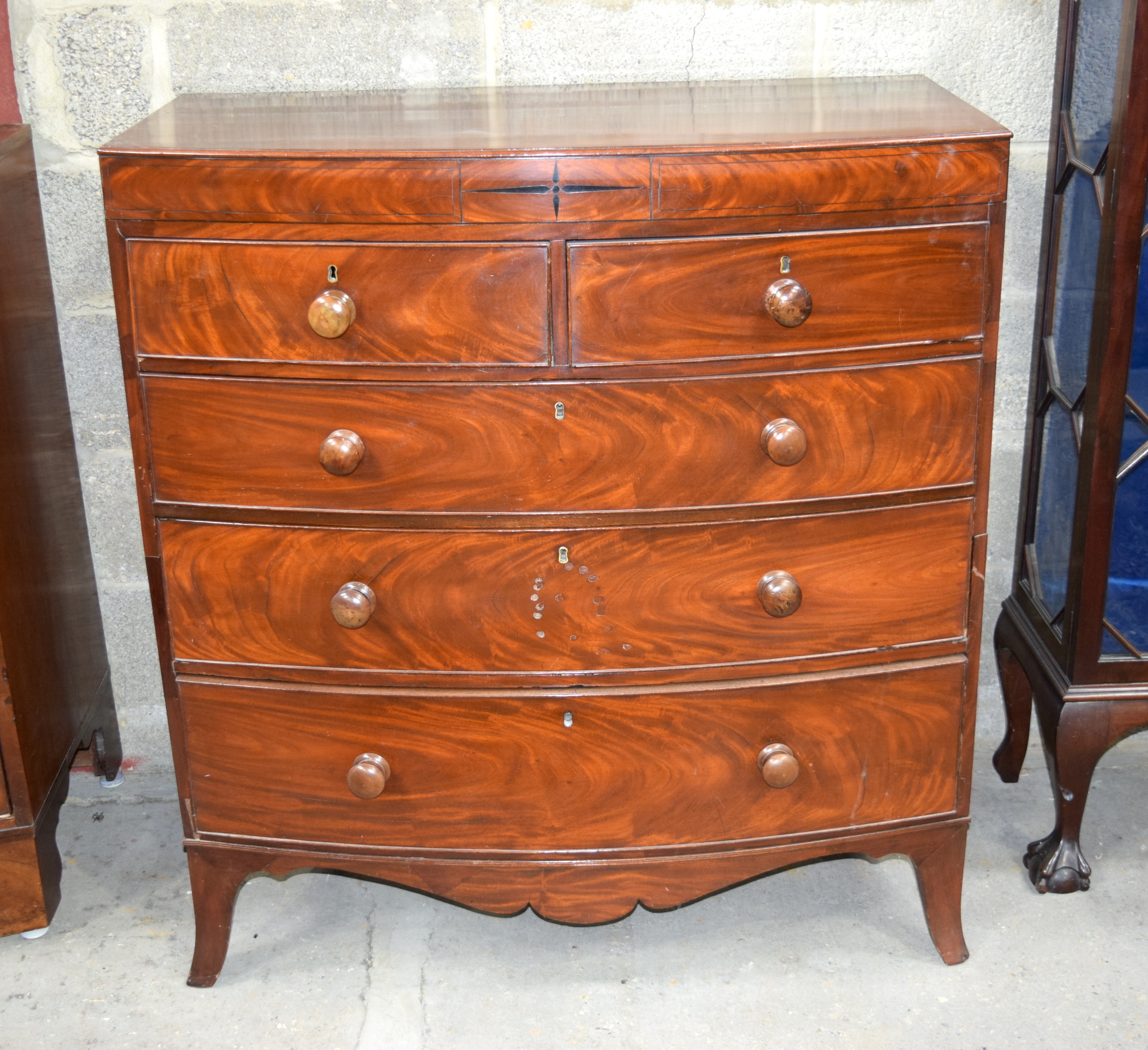 Circa 1850 Chest of Drawers with cross banding to top 5 drawers. 113cm x 105cm