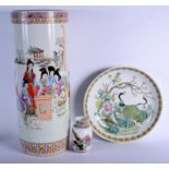 A LARGE CHINESE REPUBLICAN PERIOD FAMILLE ROSE STICK STAND together with a vase & charger. Largest
