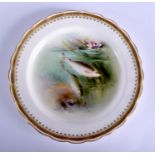 Royal Worcester fine plate painted with swimming fish, titled Roach, by Harry Davis signed date cod