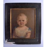 English School (19th Century) Oil on board, girl with blue shoulders. Image 28 cm x 23 cm.