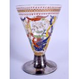 AN EARLY EUROPEAN ENAMELLED GLASS CUP Probably Venetian or South German C1520, decorated with birds