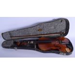 A CASED VIOLIN AND BOW Leslie Sheppard No 7999. 60 cm long. (2)