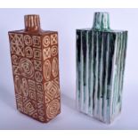 A LARGE PAIR OF STUDIO POTTERY FLASKS by Brooker. 27 cm x 10 cm.