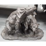 A LARGE CONTEMPORARY BRONZE FIGURE OF ROAMING BEARS. 50 cm x 42 cm.