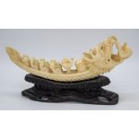 Small Ivory dragon boat on a stand 14.5cm