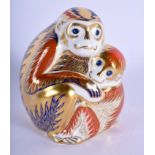 Royal Crown Derby paperweight of a Monkey and Baby. 9.5cm high