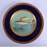 Royal Worcester fine plate painted with swimming fish, titled Char, by Harry Ayrton signed date cod