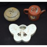 Chinese Celadon censor and cover, brush washer and Yixing Tea pot