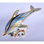 Royal Crown Derby paperweight of a Dolphin. 8.5cm wide