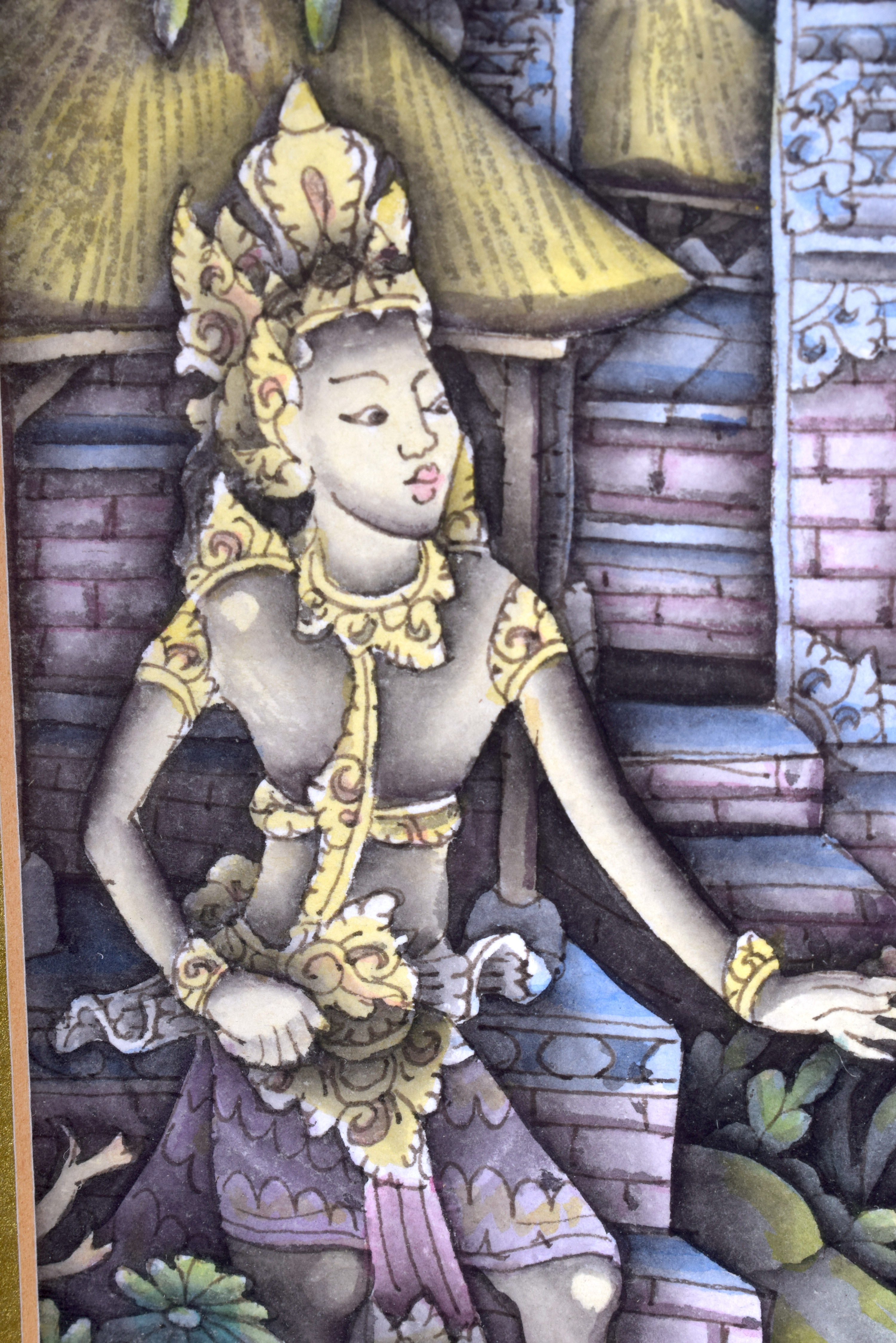 A PAIR OF EARLY 20TH CENTURY THAI WATERCOLOUR PAINTINGS depicting Buddhistic deity. Image 16 cm x 1 - Image 2 of 5