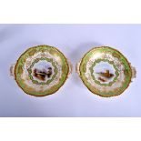 Coalport good pair of handled dishes painted with titled landscapes Dover Castle and Ross Castle un