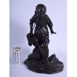 A 19TH CENTURY JAPANESE MEIJI PERIOD BRONZE OKIMONO by Maruki, modelled as a boy upon a rock. 41 cm