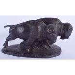 A VINTAGE CONTINENTAL BRONZE FIGURE OF TWO BUFFALO by Boulton. 28 cm x 15 cm.