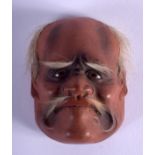 A 19TH CENTURY JAPANESE MEIJI PERIOD LACQUERED MINIATURE NOH MASK. 5.5 cm x 3.5 cm.