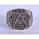 A SILVER MASONIC RING. W.