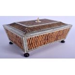 A 19TH CENTURY ANGLO INDIAN VIZAGAPATAM IVORY AND PORCUPINE QUILL WORK BOX decorated with foliage a