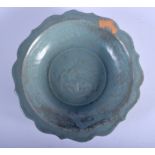 A CHINESE BLUE GLAZED PETAL FORM BRUSH WASHER 20th Century. 14 cm wide.