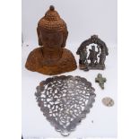 Metal Buddha/shrine together with other bronze items