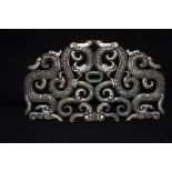 A Chinese white metal dragon Plaque 14cm x 8cm