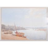John Christopher Temple Willis (1900-1969) Watercolour, Boats by the coast. Image 33 cm x 24 cm.
