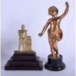 A 19TH CENTURY CONTINENTAL BRONZE FIGURE OF A BOY together with another similar figure. Largest 17