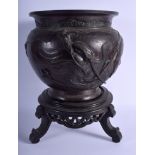 A 19TH CENTURY JAPANESE MEIJI PERIOD BRONZE JARDINIERE decorated with dragons. 27 cm x 21 cm.