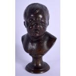 A 19TH CENTURY FRENCH BRONZE BUST OF A SCOWLING BABY Sauvage Freres, Debraux. 10 cm x 4.5 cm.
