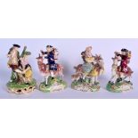 FOUR 18TH/19TH CENTURY DERBY & STAFFORDSHIRE FIGURES in various forms and sizes. Largest 16 cm x 7