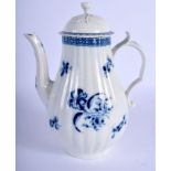 Caughley rare fluted coffee pot and cover painted with the Gilliflower pattern. 22.5cm high