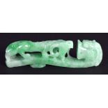 AN EARLY 20TH CENTURY CHINESE CARVED GREEN JADEITE BELT HOOK Late Qing/Republic. 7 cm wide.