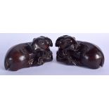 A FINE PAIR OF 19TH CENTURY CHINESE CARVED HARDWOOD RAMS possibly Zitan. 11 cm x 6 cm.