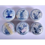 SIX CHINESE CA MAU CARGO PORCELAIN COSMETIC BOXES AND COVERS painted with flowers. 6.5 cm diameter.