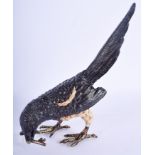 A CONTEMPORARY COLD PAINTED BRONZE MAGPIE. 20 cm x 11 cm.