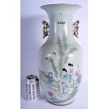 A LARGE CHINESE REPUBLICAN PERIOD FAMILLE ROSE VASE painted with figures within landscapes. 43 cm x