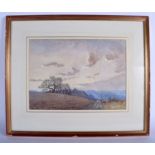 E O Pearce (C1954) Watercolour, hunting horses within a landscape. Image 33 cm x 25 cm.