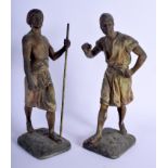 A PAIR OF VICTORIAN SPELTER FIGURES OF TWO MIDDLE EASTERN MALES. 33 cm high.