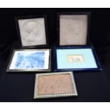 Two Ceramic tiles depicting Ellen Shepherd and three small pictures