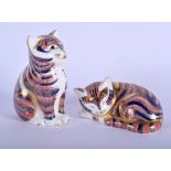 Royal Crown Derby paperweight of a Sleeping Kitten and Kitten. Largest 8cm high