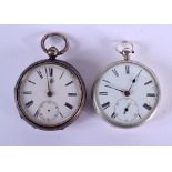 TWO ANTIQUE SILVER POCKET WATCHES. 4.5 cm diameter. (2)
