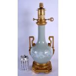 A FINE 19TH CENTURY FRENCH CELADON ENAMELLED BULBOUS VASE with good quality ormolu mounts. 48 cm hi