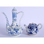 A CHINESE BLUE AND WHITE COFFEE POT 20th Century, together with a smaller teapot. Largest 24 cm hig