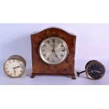 A FRENCH BULLE CLOCK together with others. Largest 24 cm x 18 cm. (3)