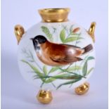 19th c. Davenport spherical vase with four ball feet painted with a birds in Royal Worcester style,