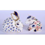 Royal Crown Derby paperweight of a Rabbit and Piglet. Rabbit 9cm wide