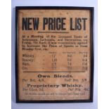 A RARE ANTIQUE WHISKY NEW PRICE LIST printed by Archibald Wallace & Son. Image 30 cm x 20 cm.
