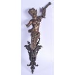 A 19TH CENTURY FRENCH BRONZE FIGURE OF A FEMALE modelled overlaid in acanthus. 38 cm long.