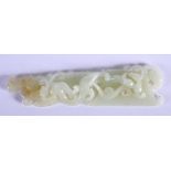 A CHINESE CARVED GREENISH WHITE JADE DRAGON PLAQUE 20th Century. 14 cm long.