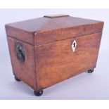 A GEORGE III MAHOGANY TEA CADDY containing numerous gaming counters. 18 cm x 14 cm.
